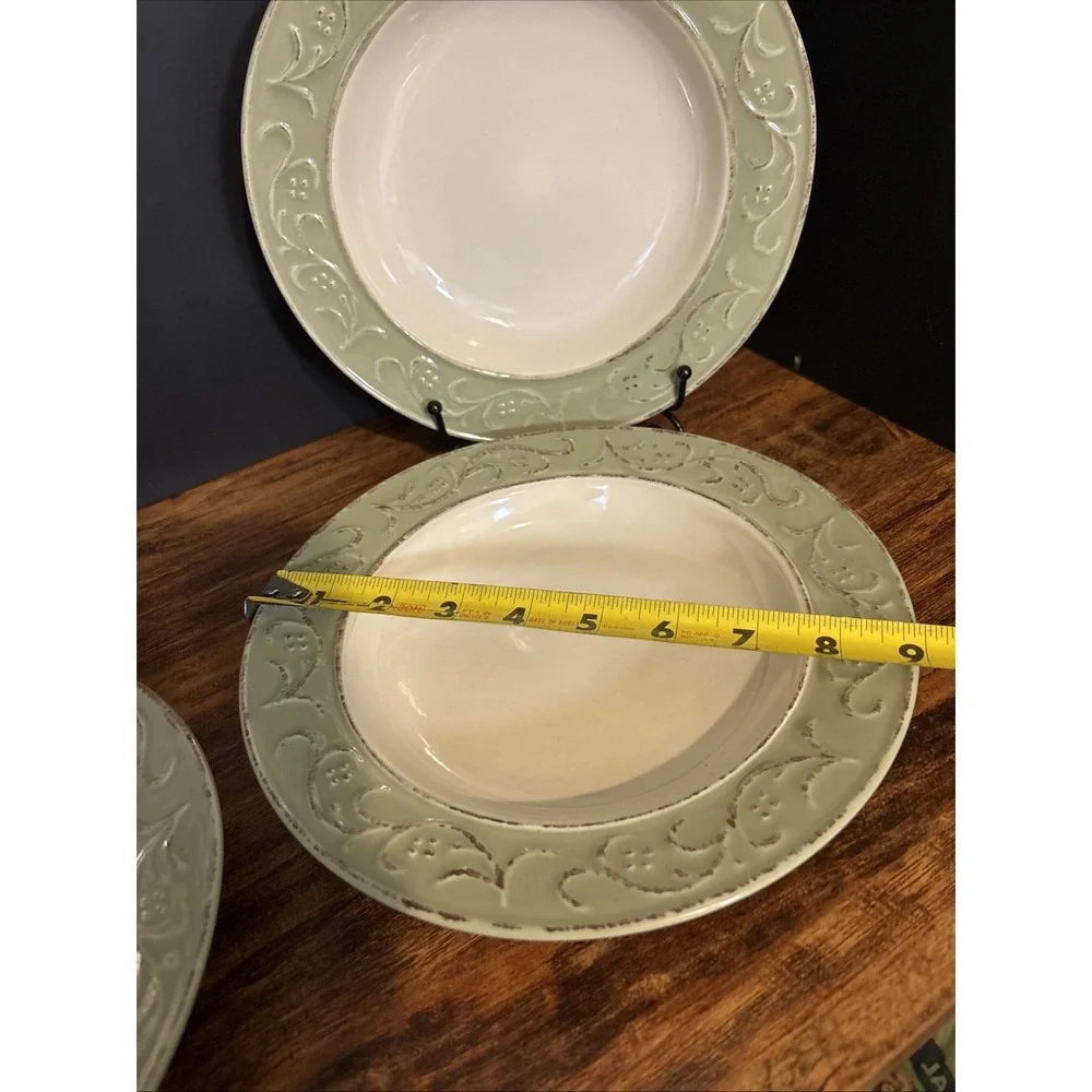 Set Of 4 Pier 1 Antique Floral Rimmed Bowls Soup Salad Pasta Bowls Green 9